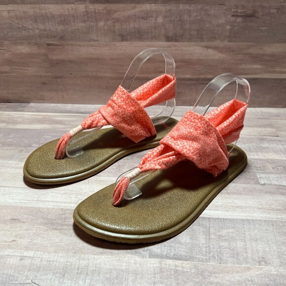 Sanuk Womens Yoga Sling 2 Sandals Coral Leopard Print Comfort Sole - Picture 4 of 7